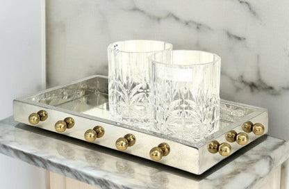 210Q - Milano Rectangle Tray Steel & Gold Knobs 33X20X3