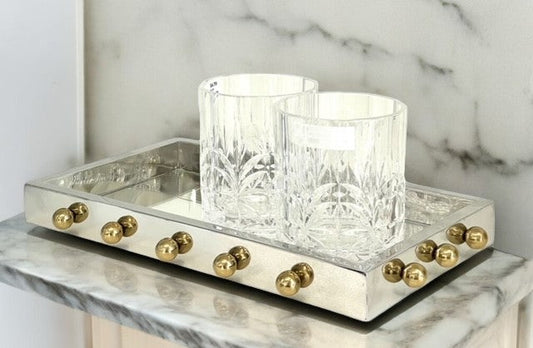 210Q - Milano Rectangle Tray Steel & Gold Knobs 33X20X3