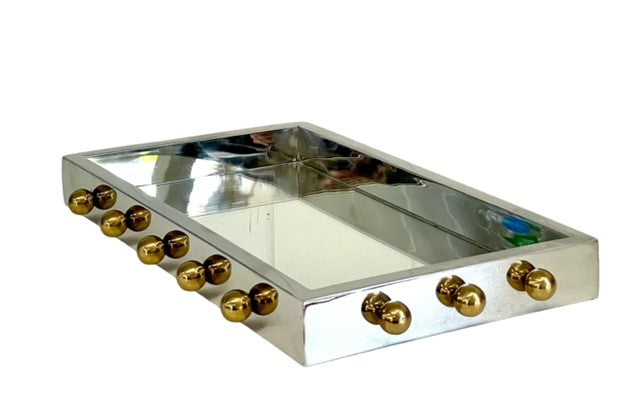 210Q - Milano Rectangle Tray Steel & Gold Knobs 33X20X3