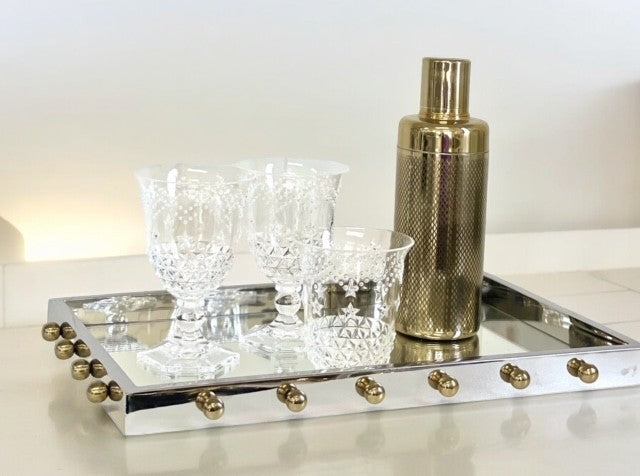 210Y Milano Rectangle Tray Steel & Gold Knobs 44X28X3