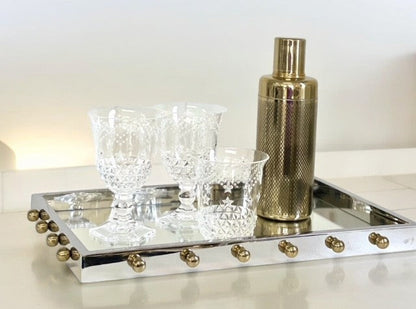 210Y Milano Rectangle Tray Steel & Gold Knobs 44X28X3