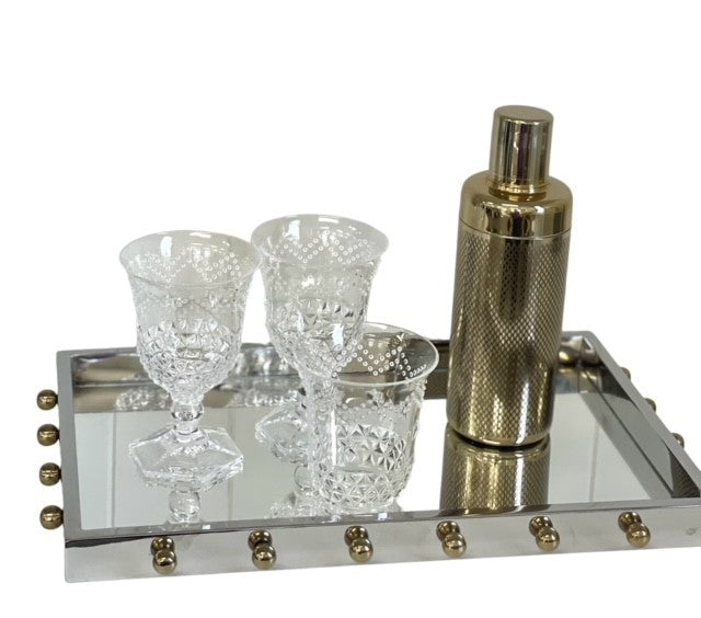 210Y Milano Rectangle Tray Steel & Gold Knobs 44X28X3