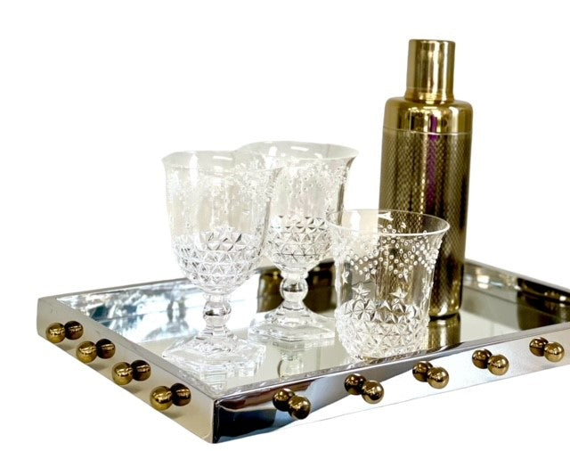 210Y Milano Rectangle Tray Steel & Gold Knobs 44X28X3