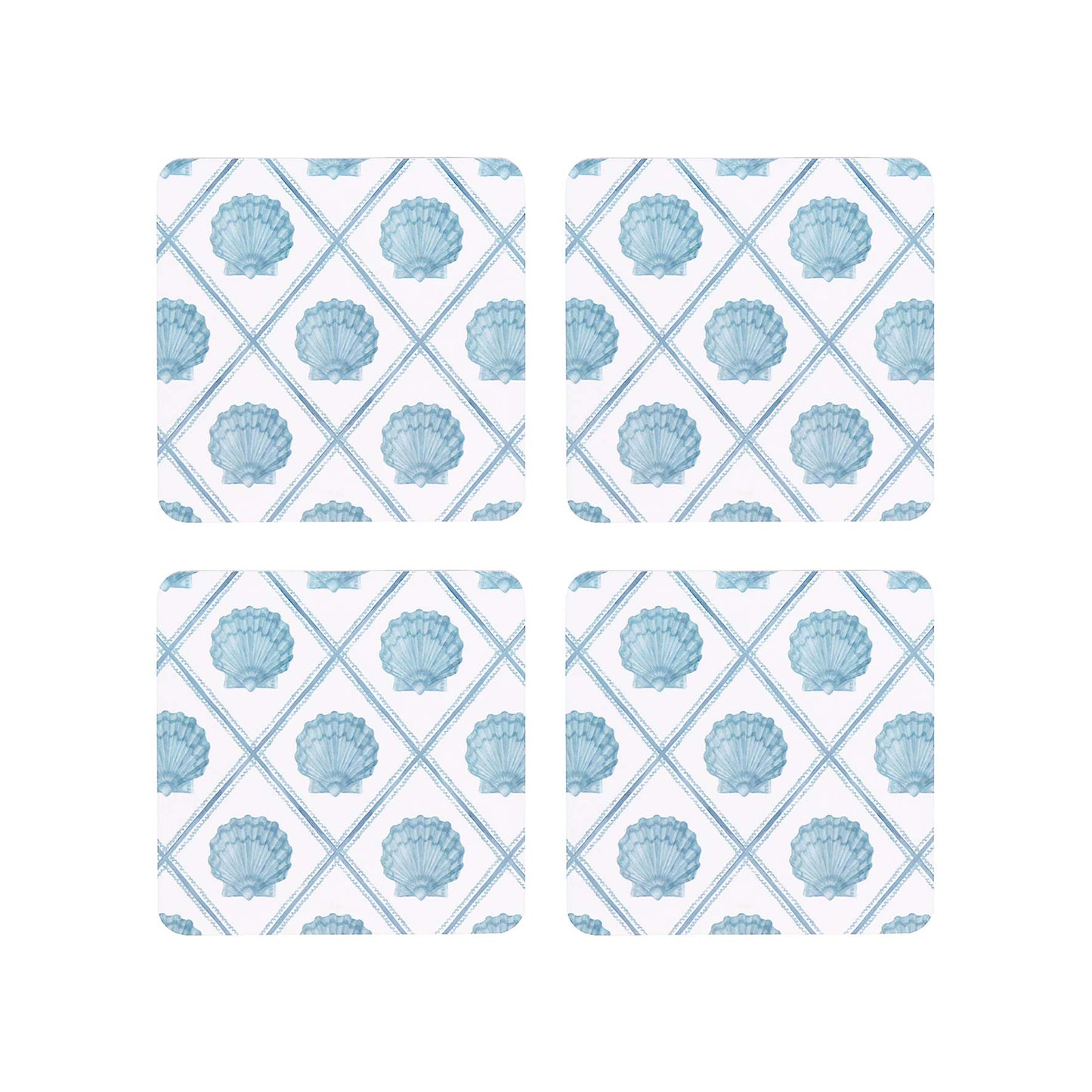 Scallop Check Square Coaster - Set Of 4