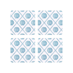 Scallop Check Square Coaster - Set Of 4