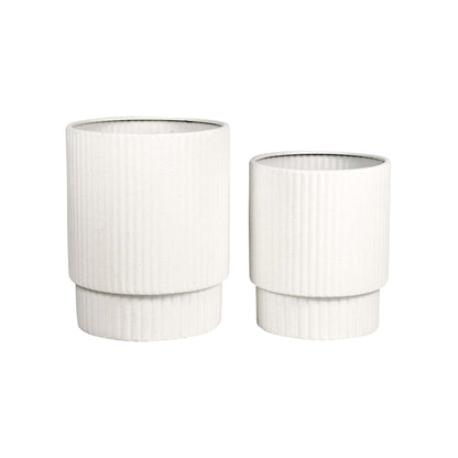 Carmen Ribbed White Planter - Set Of 2
