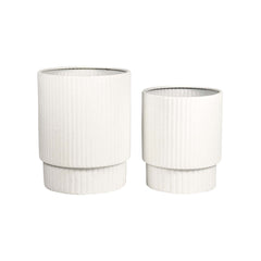 Carmen Ribbed White Planter - Set Of 2