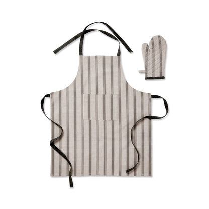 Macedon Charcoal Stripe Apron + Glove Set