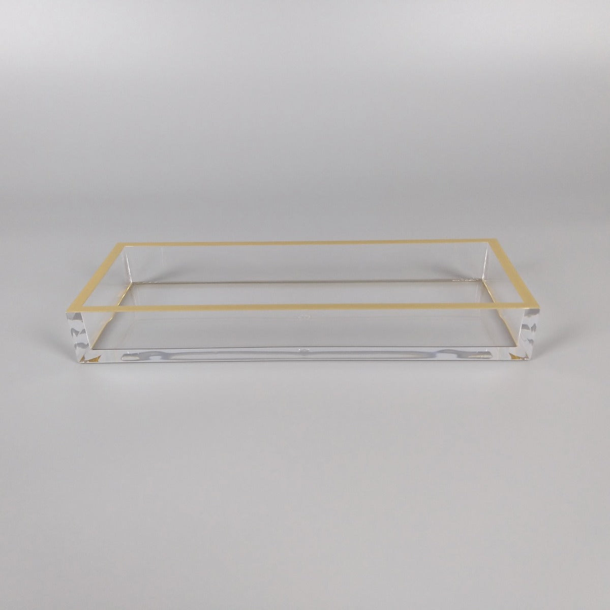 23D - Rectangle Tray Clear W/Gold Rim 26X16 - Last One