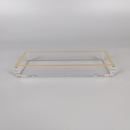 23D - Rectangle Tray Clear W/Gold Rim 26X16 - Last One