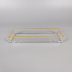 23D - Rectangle Tray Clear W/Gold Rim 26X16 - Last One