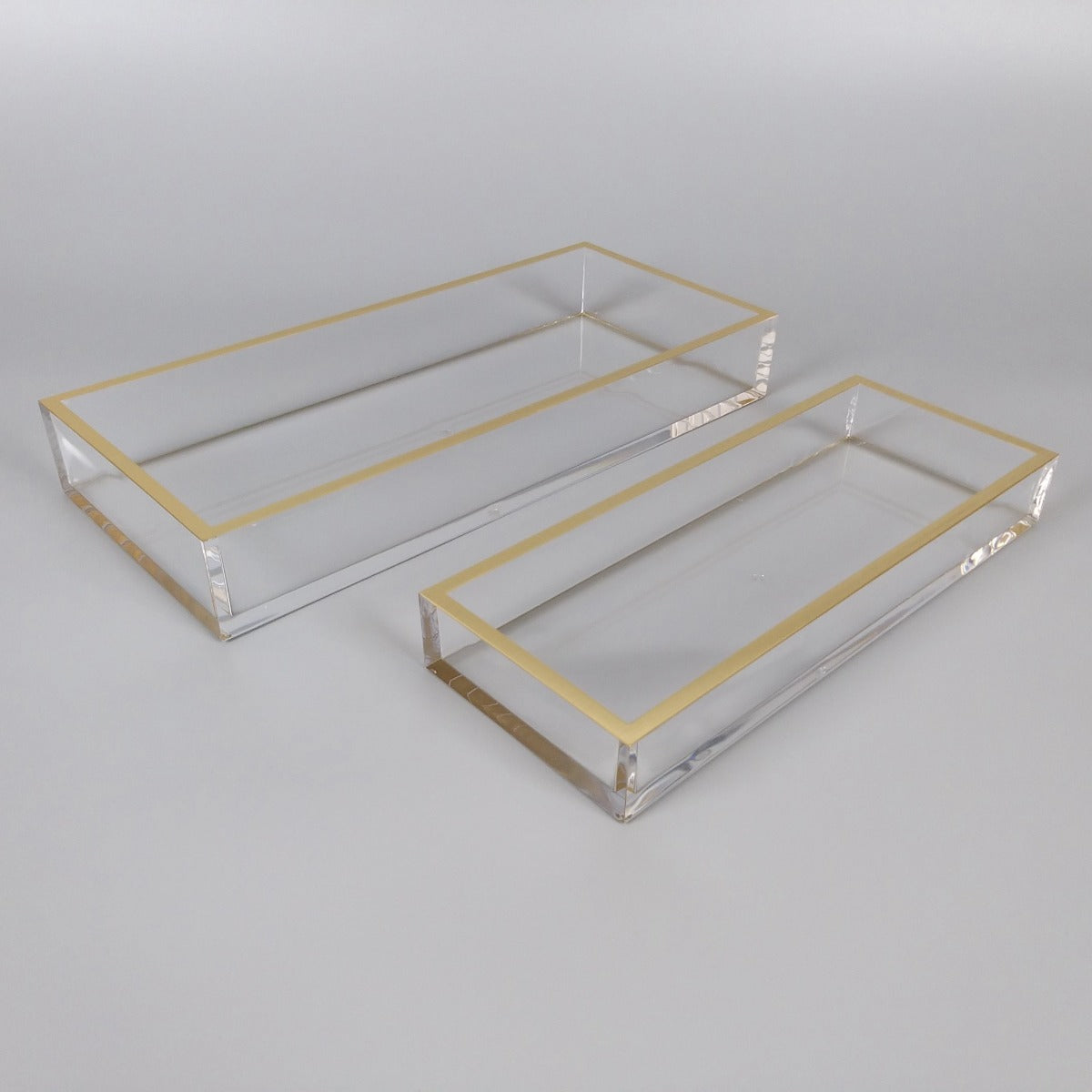 23D - Rectangle Tray Clear W/Gold Rim 26X16 - Last One