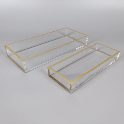 23D - Rectangle Tray Clear W/Gold Rim 26X16 - Last One