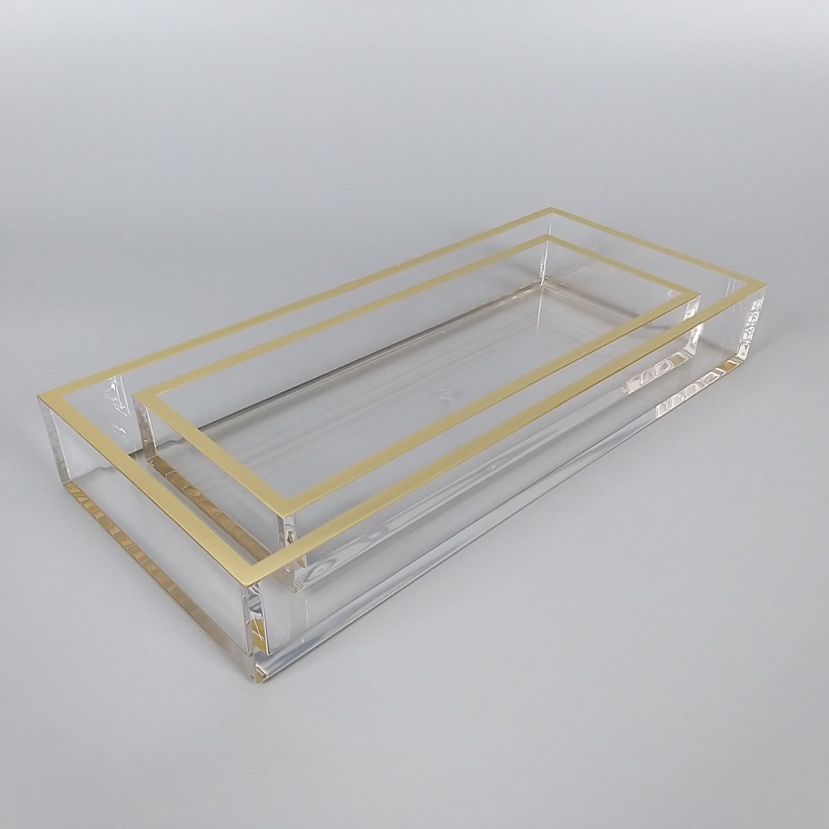 23D - Rectangle Tray Clear W/Gold Rim 26X16 - Last One