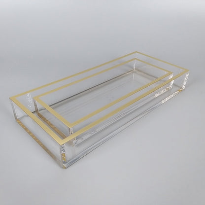 23D - Rectangle Tray Clear W/Gold Rim 26X16 - Last One