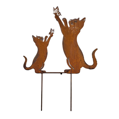 Rust Cat+Kitten Garden Stake 31x2.5x43cm