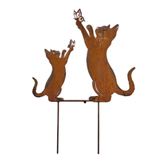 Rust Cat+Kitten Garden Stake 31x2.5x43cm
