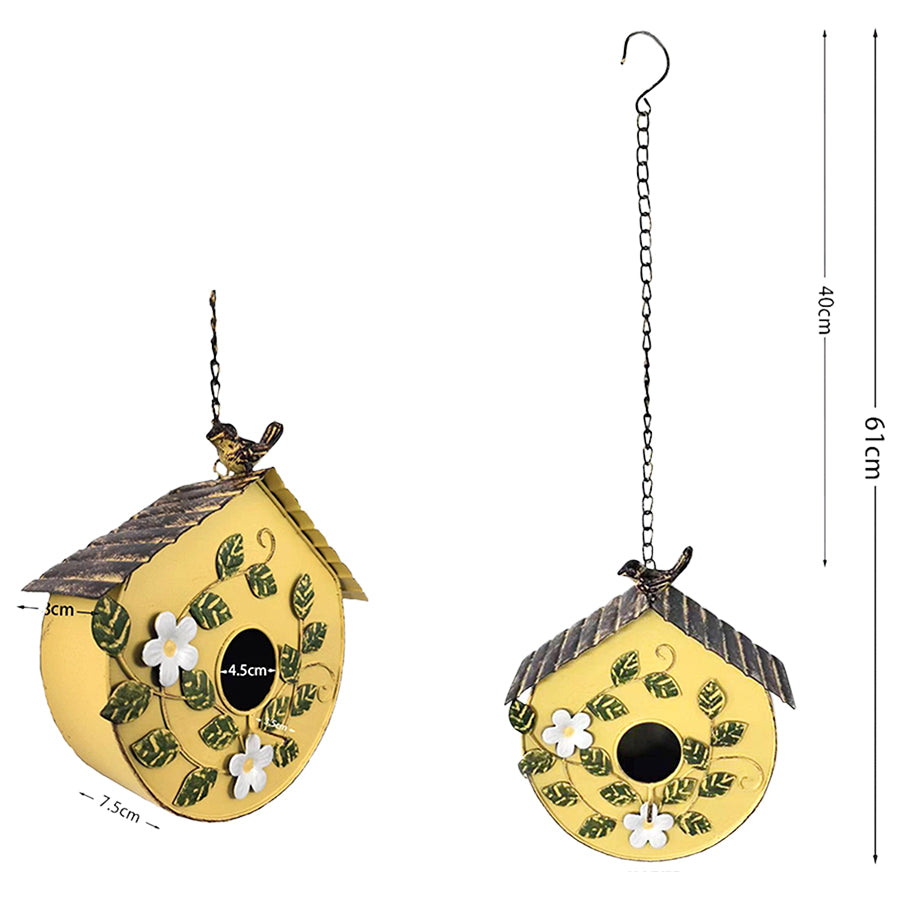 Hanging Yellow Distressed Birdhouse on chain 20x8x20-60cm (2)