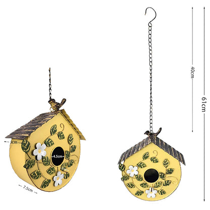 Hanging Yellow Distressed Birdhouse on chain 20x8x20-60cm (2)