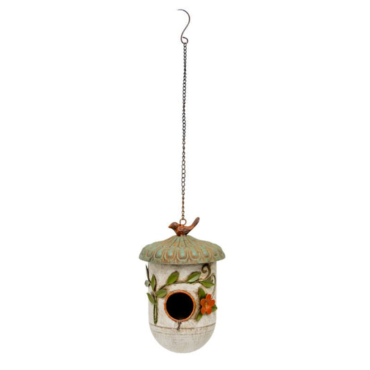 Hanging Birdhouse w/Blue Roof + Perched Bird 17x15.5x38-60cm