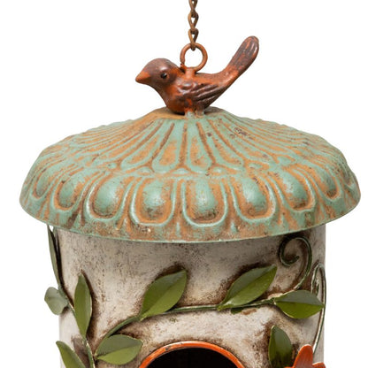 Hanging Birdhouse w/Blue Roof + Perched Bird 17x15.5x38-60cm