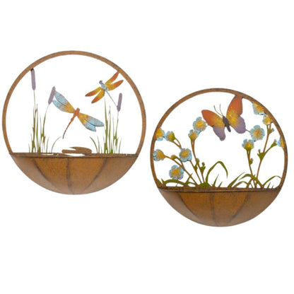 Set/2 Asst Dragonfly + Butterfly Wall Planters 39x10x39cm