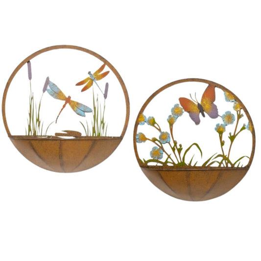 Set/2 Asst Dragonfly + Butterfly Wall Planters 39x10x39cm