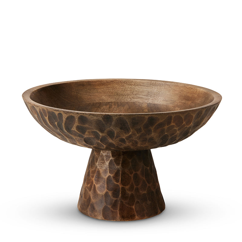 Carved Dark Wash Pedestal Bowl 34X20Cm
