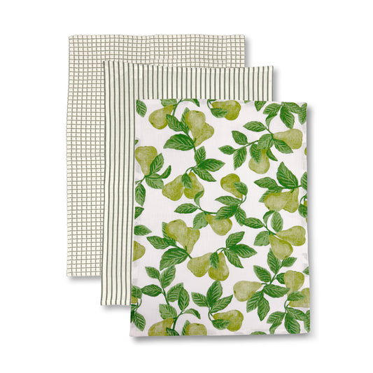Pear Tree Green Teatowel Pack 3