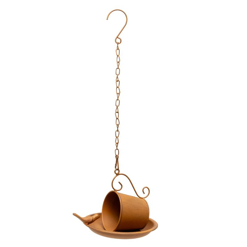 Rust-Look Hanging Cup + Saucer Birdfeeder 21x16x45cm