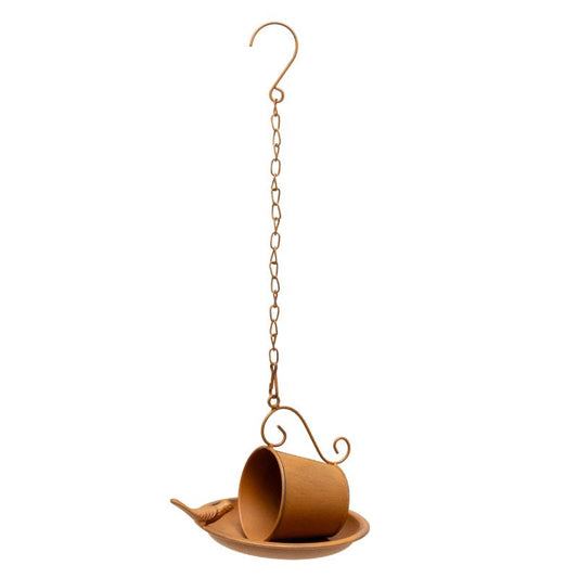 Rust-Look Hanging Cup + Saucer Birdfeeder 21x16x45cm