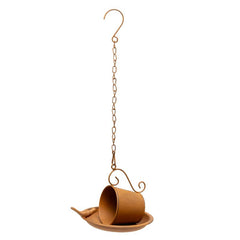 Rust-Look Hanging Cup + Saucer Birdfeeder 21x16x45cm