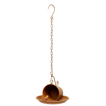 Rust-Look Hanging Cup + Saucer Birdfeeder 21x16x45cm