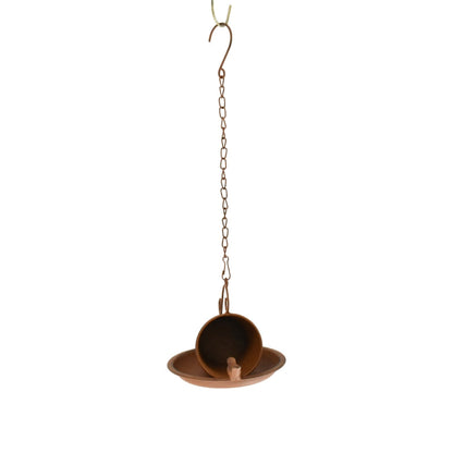 Rust-Look Hanging Cup + Saucer Birdfeeder 21x16x45cm