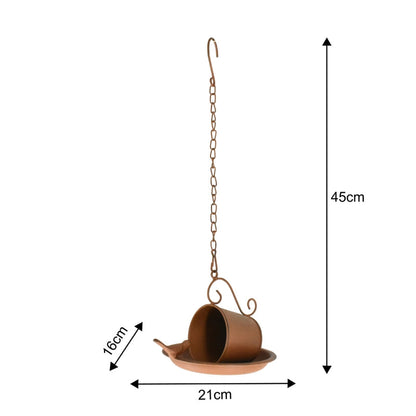 Rust-Look Hanging Cup + Saucer Birdfeeder 21x16x45cm