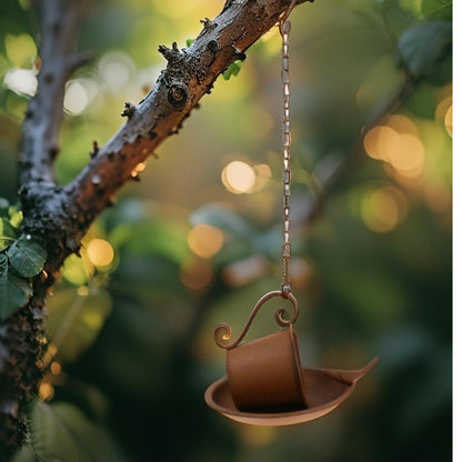 Rust-Look Hanging Cup + Saucer Birdfeeder 21x16x45cm