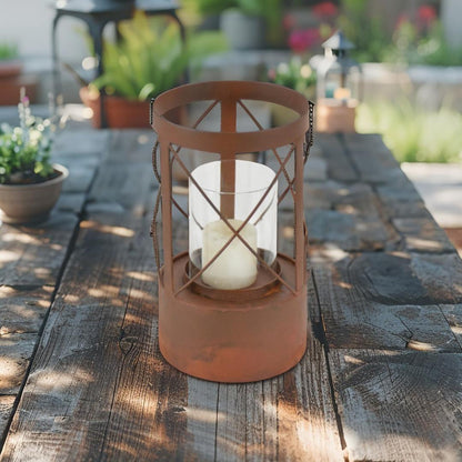 Rust Round Pillar Candle Holder 15x26cm