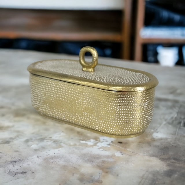 276D - Rectangle Box Gold White Spot  24X11X7Cm