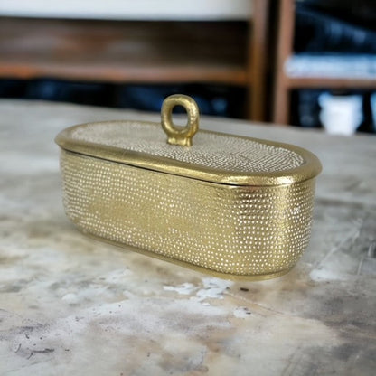 276D - Rectangle Box Gold White Spot  24X11X7Cm