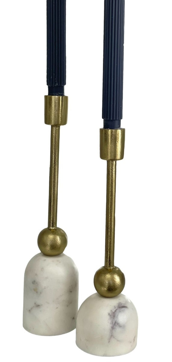 276G - Candlestick Gold & Marble Small 27.5Cm