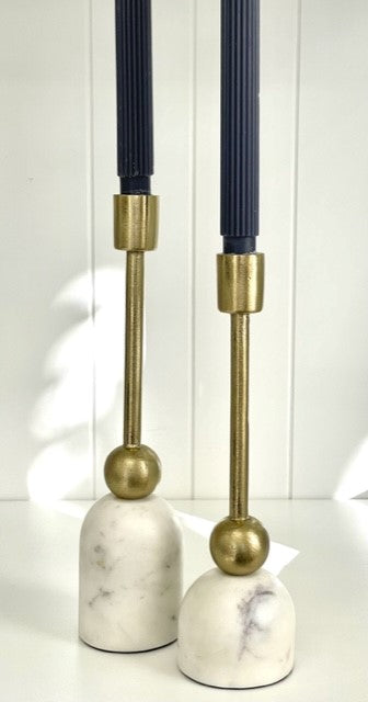 276H - Candlestick Gold & Marble Large 31.5Cm