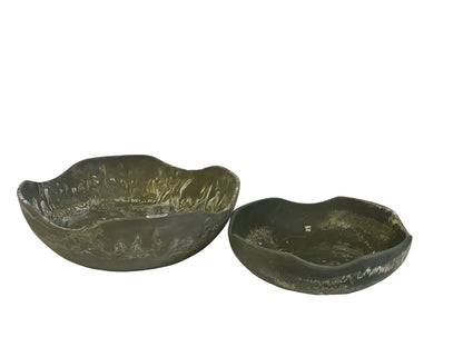 27R Khaki Marbled Salad Bowl Large 36Cm