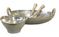 280 - Oval Aluminium Bowl W/ Rattan Handles 35X23X12