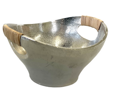 280A - Alumn Oval Bowl Rattan Handles 16X15X9