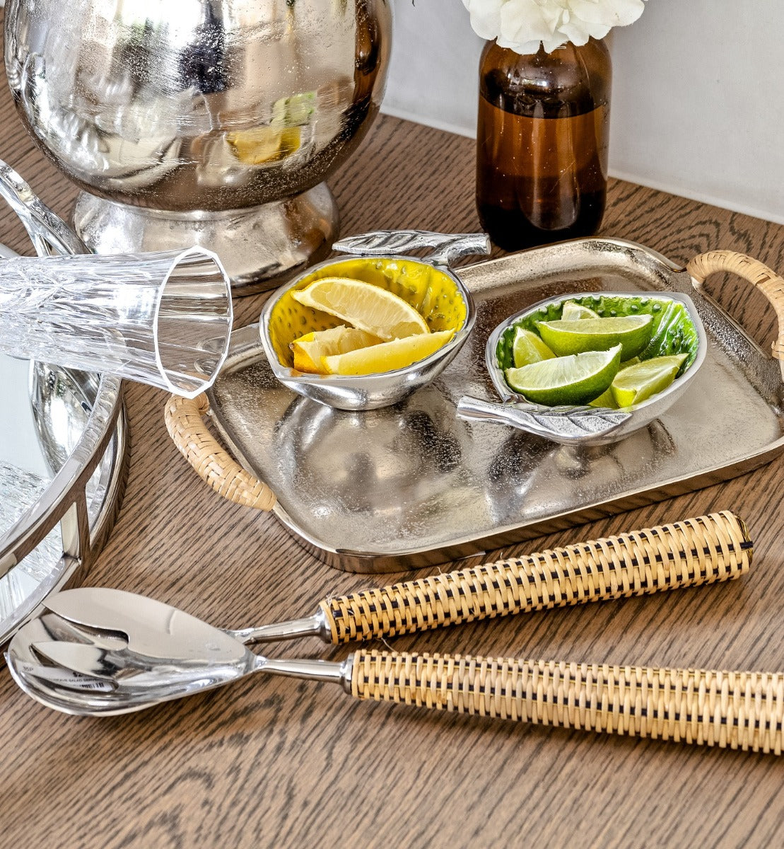 35P - Light Rattan Weave Salad Servers