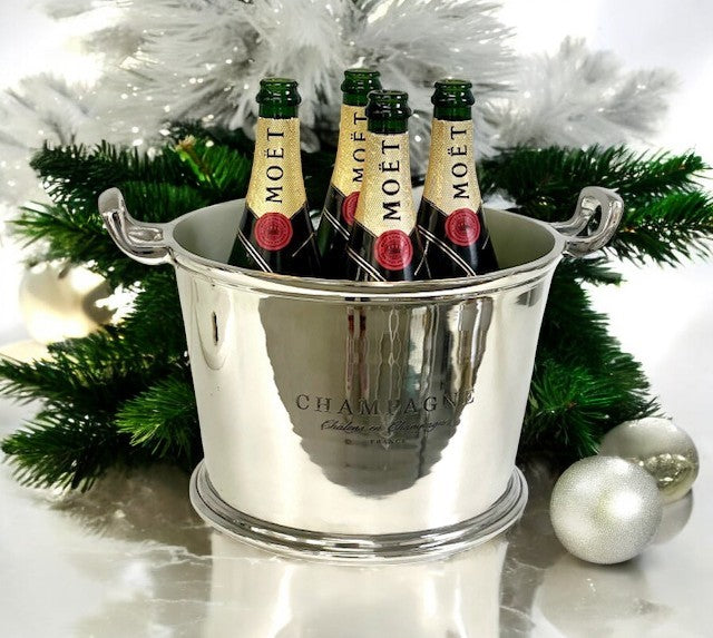 282G  Shiny Nickle Champagne Bucket W/Logo 39X20Cm