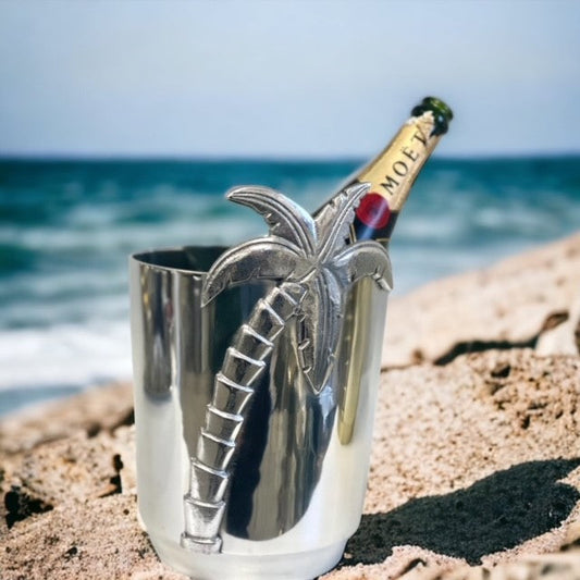 282D - Palm Tree Shiny Silver Bucket 20X29Cm