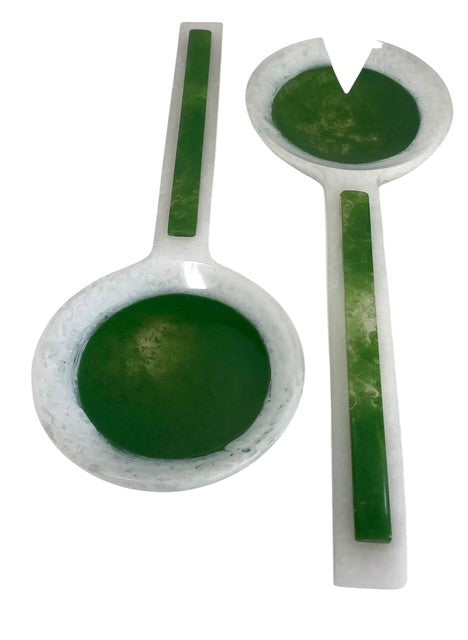 28N Porto Green & White Resin Salad Servers