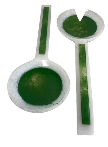 28N Porto Green & White Resin Salad Servers