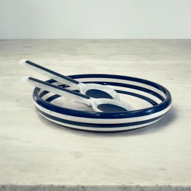 28P Porto Navy & White Resin Salad Bowl 34.5Cm